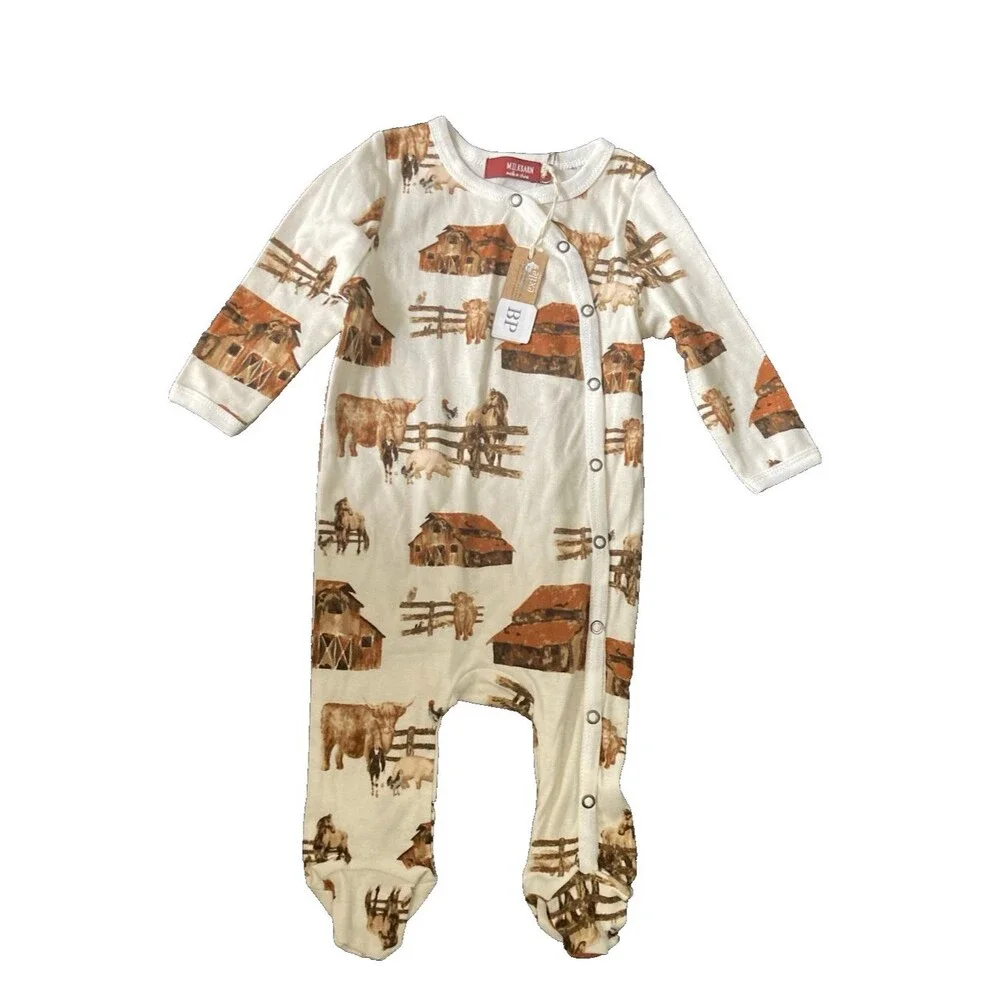 MILKBARN 0-3M One Piece Romper Sleeper Horses Barn Organic Cotton New With Tags